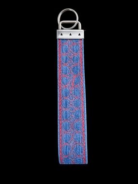 Blue and Red Patterned Leather Key Fob